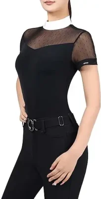 High Collar Mesh Spliced Equestrian Shirt